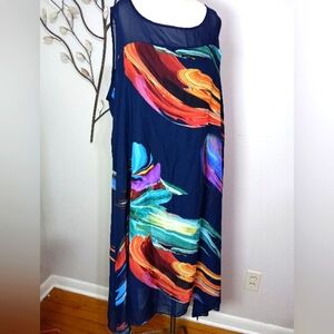 ✨Stunning! ROBBIE BEE Navy Blue Purple Yellow Red Green Sz 18 W Sleeveless Dress